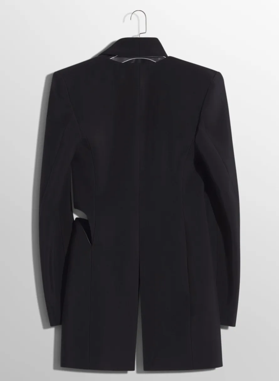 Jackets & Coats|MUGLER black cut-out tailored jacket with leather lapel