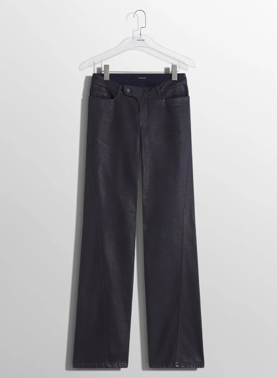 Denim|Denim|MUGLER midnight blue waxed straight leg jeans