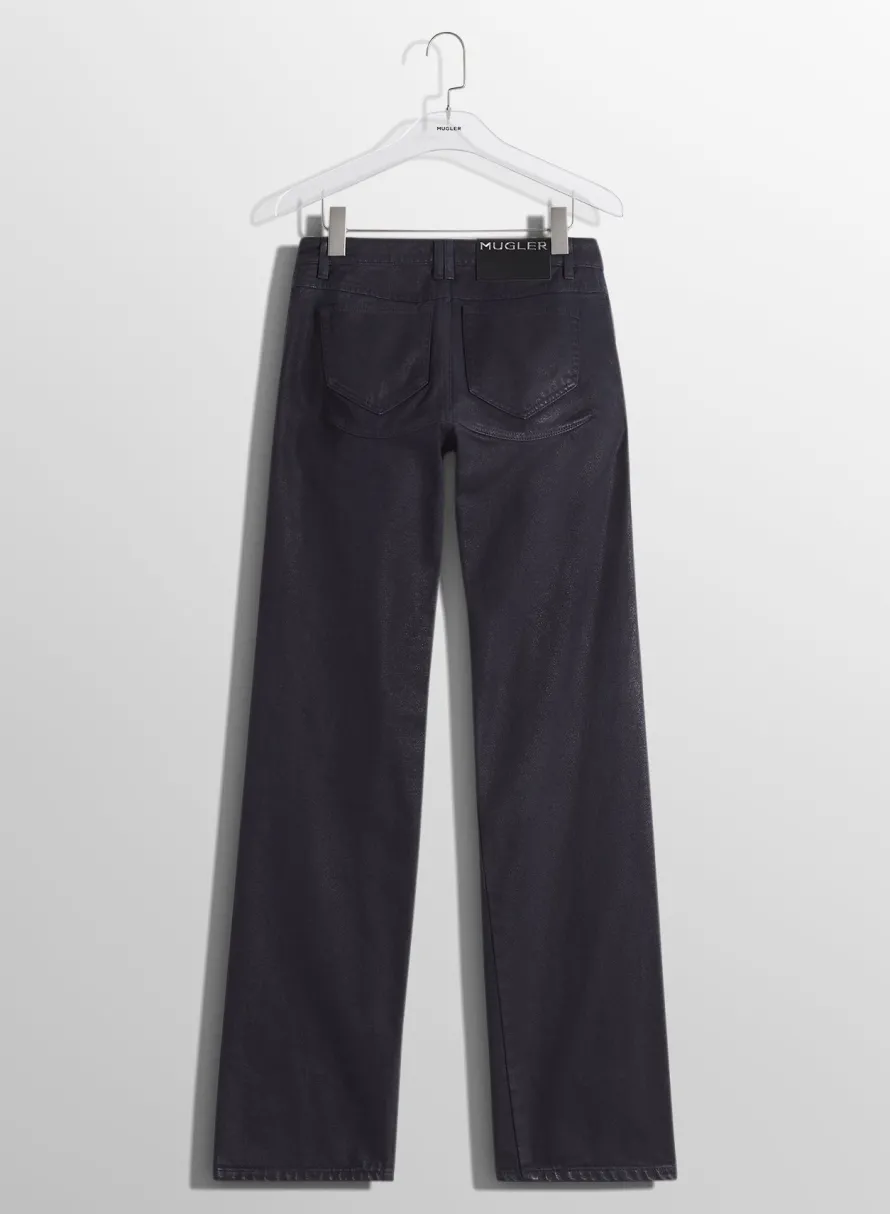 Denim|Denim|MUGLER midnight blue waxed straight leg jeans