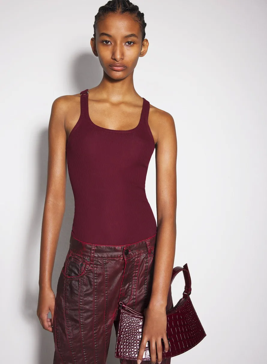 Tops|MUGLER burgundy pierced tank top