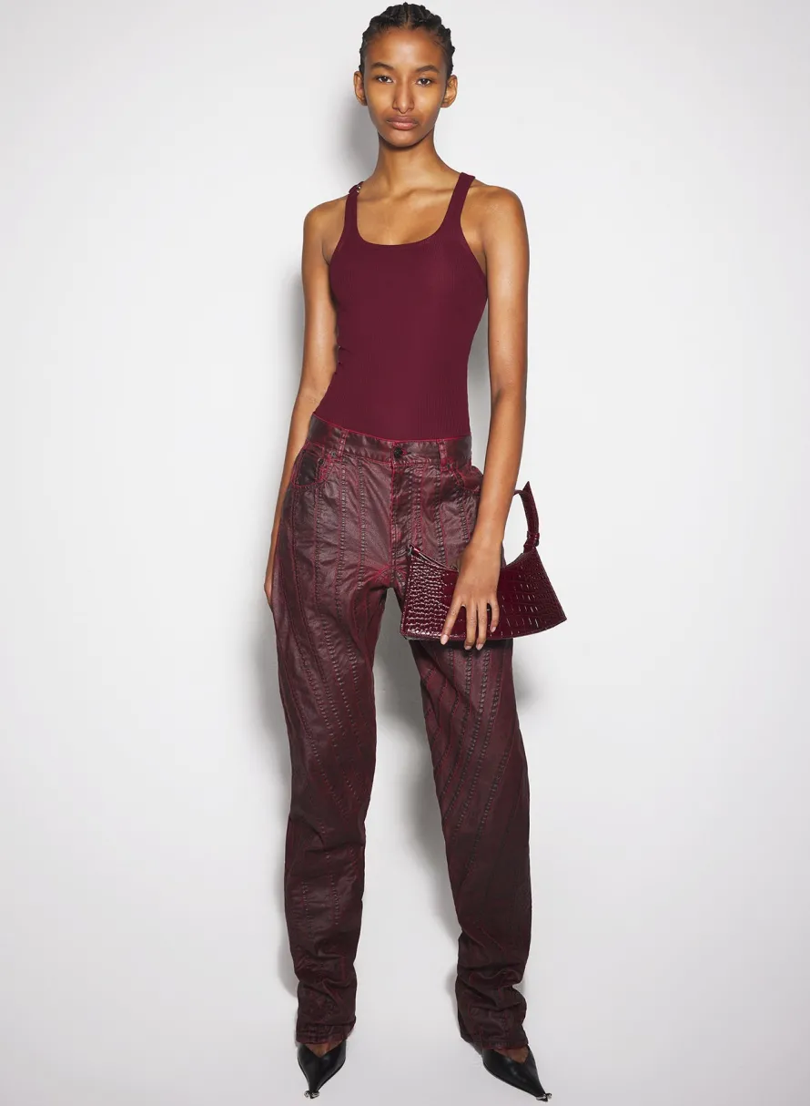 Tops|MUGLER burgundy pierced tank top