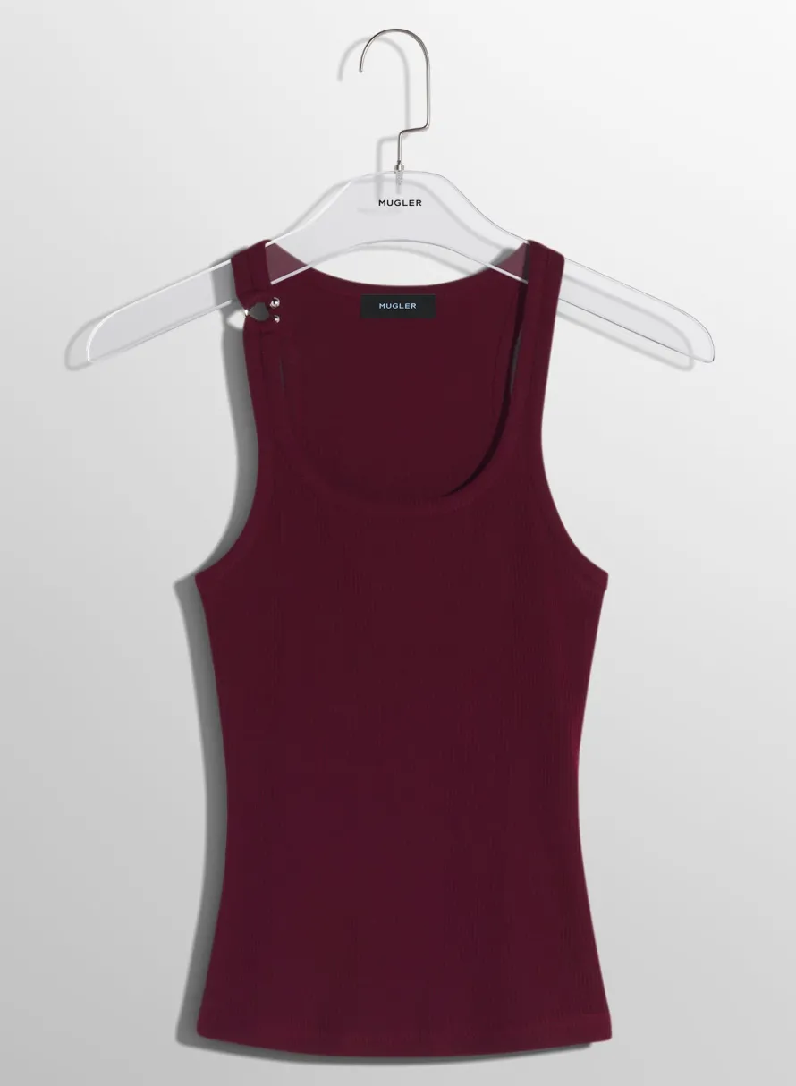 Tops|MUGLER burgundy pierced tank top