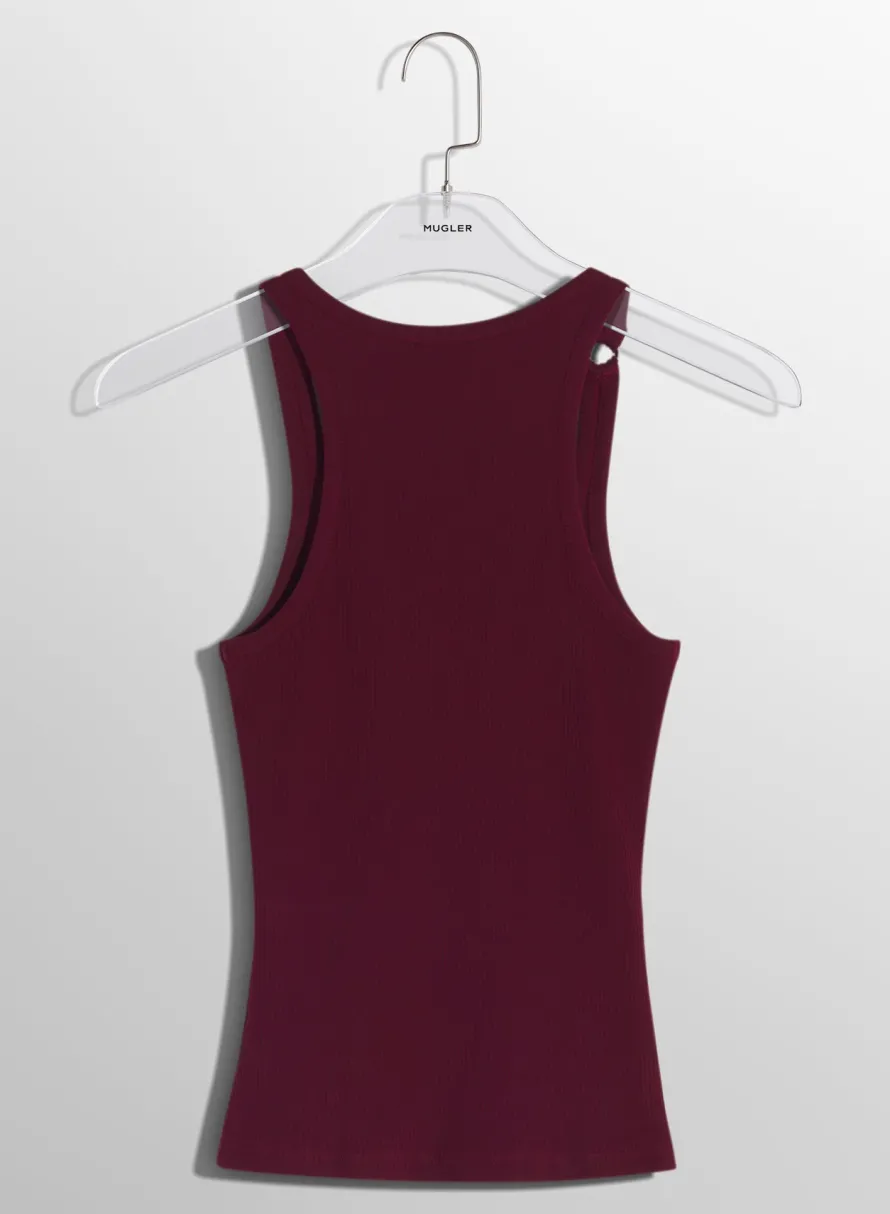 Tops|MUGLER burgundy pierced tank top
