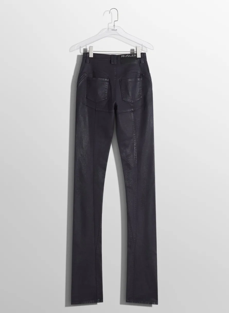 Denim|Trousers|MUGLER midnight blue waxed skinny jeans