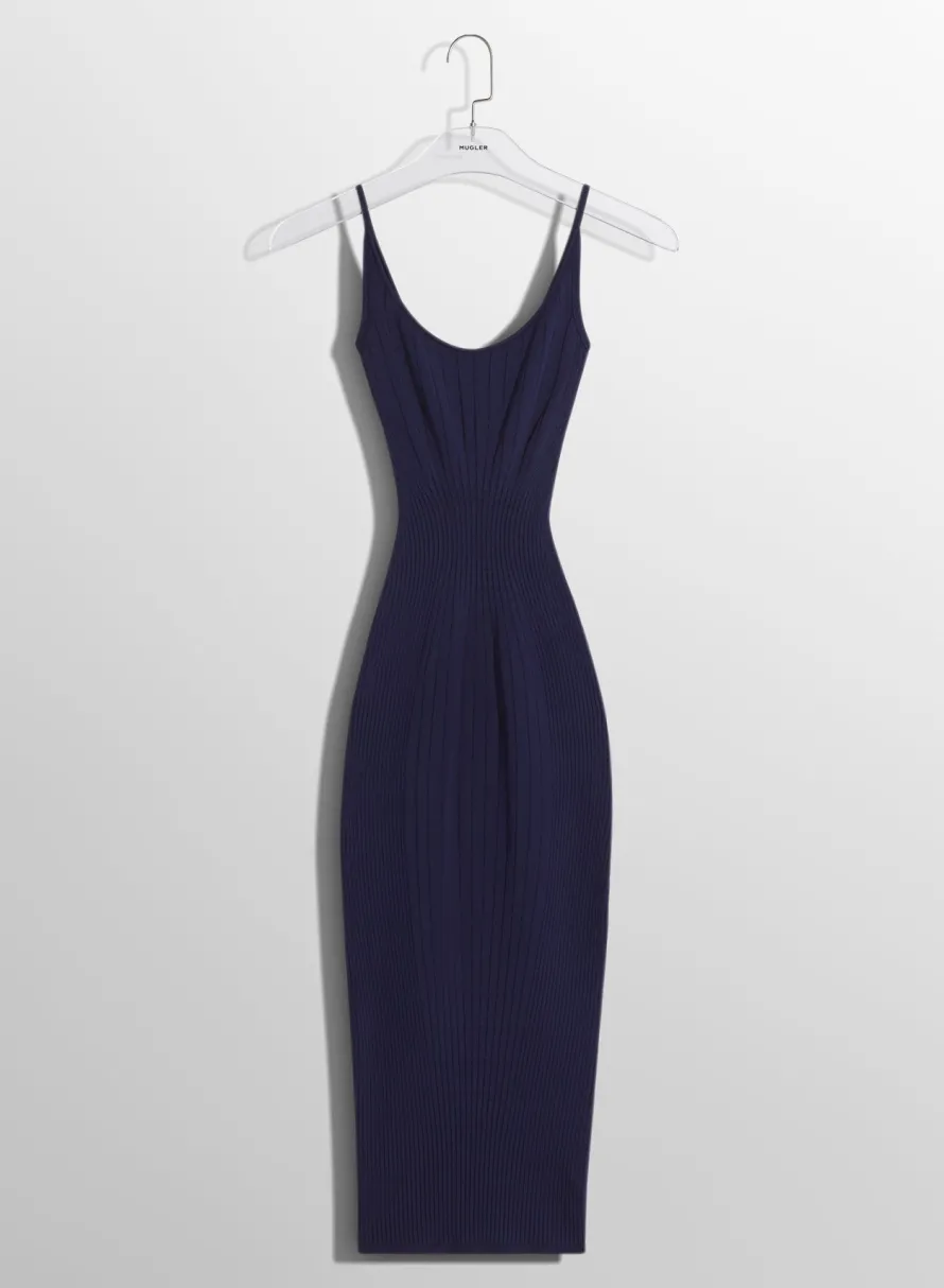 Knitwear|Dresses & Catsuits|MUGLER midnight blue sculpting knit dress