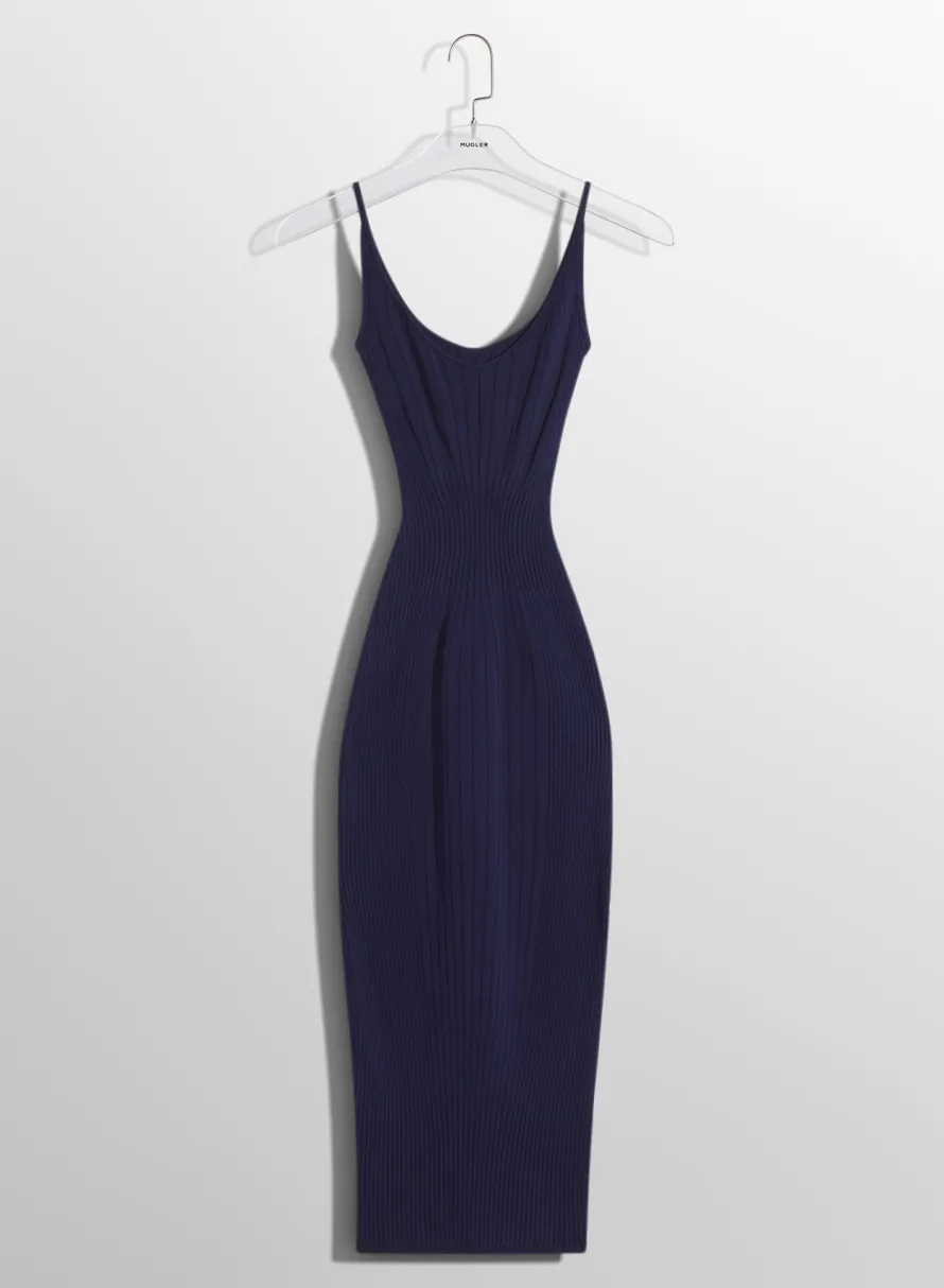 Knitwear|Dresses & Catsuits|MUGLER midnight blue sculpting knit dress