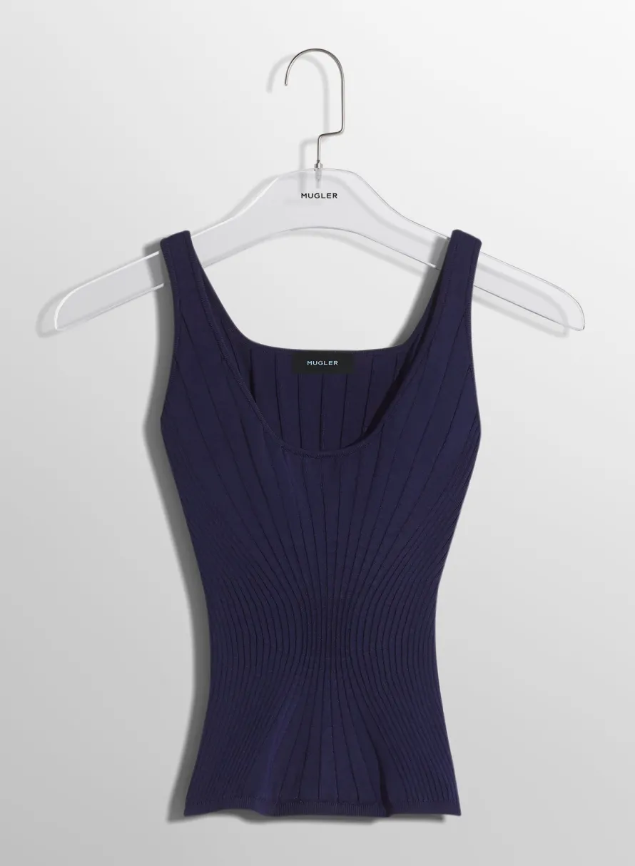 Knitwear|Tops|MUGLER midnight blue sculpting knit tank top