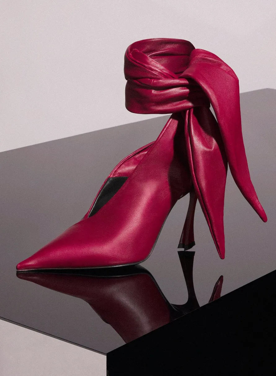 Shoes|MUGLER red leather knot fang 95 mules