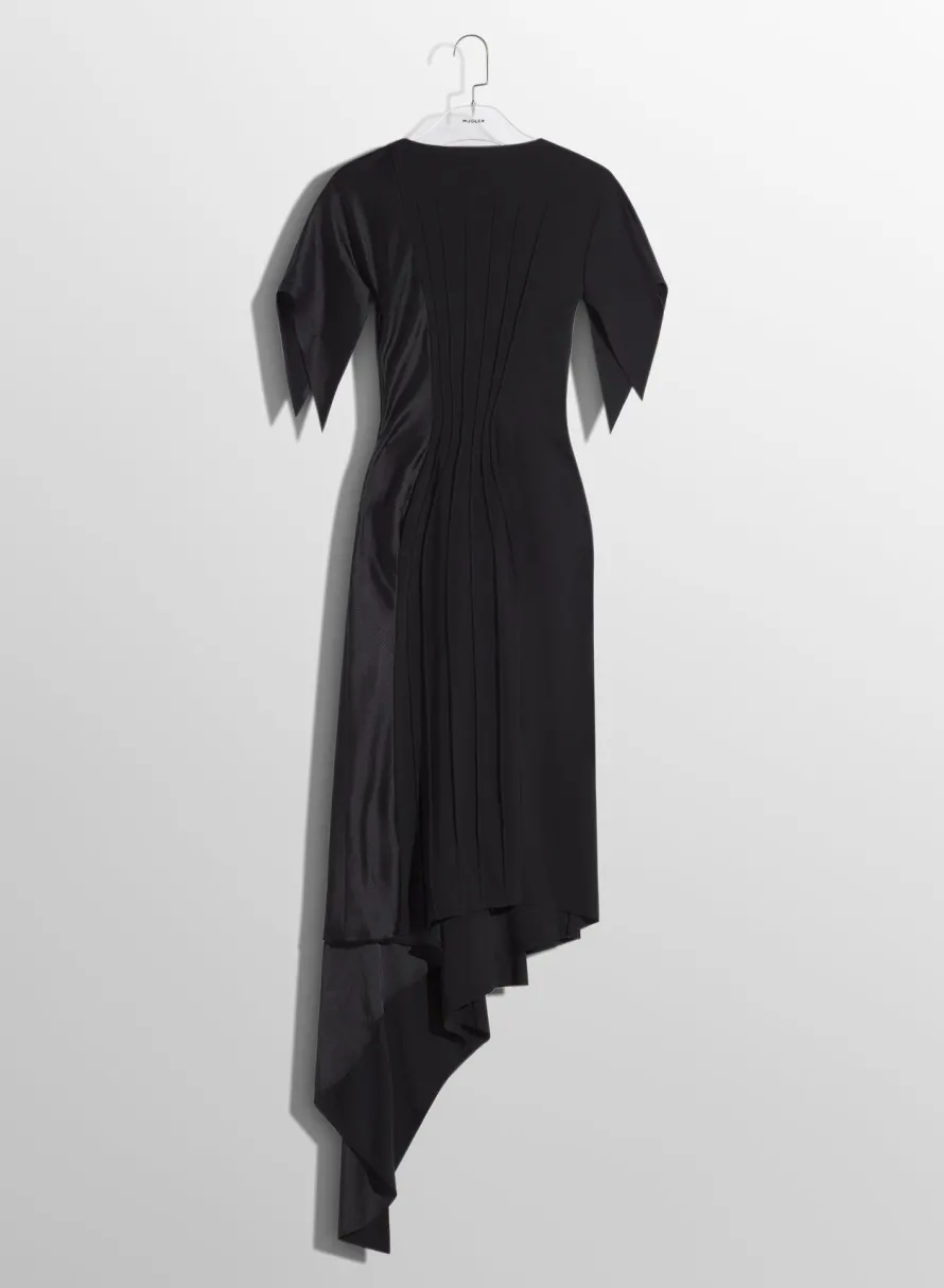 Dresses & Catsuits|MUGLER black pleated asymmetrical dress