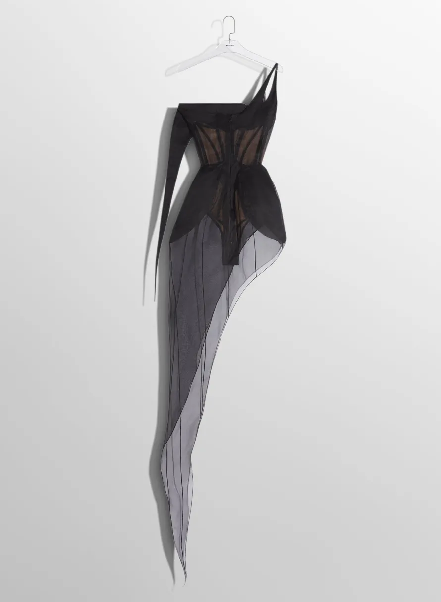 Dresses & Catsuits|MUGLER black spiky sheer corset dress